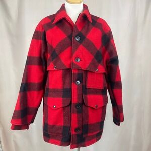 VTG FILSON Double Macinaw Coat Mens (44) Hunting Outdoor Wool Pockets USA Plaid